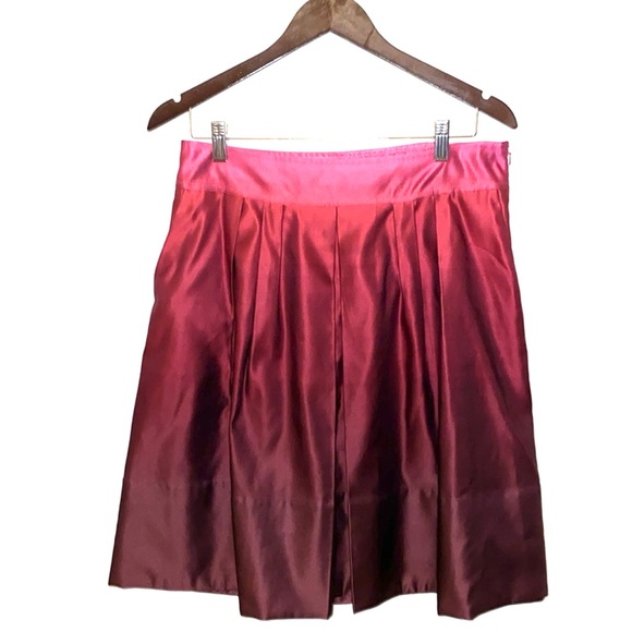 🌺Ann Taylor Ombre Silk Blend Womens Pleated w/Pockets Wine Sz8 A-line Skirt - Picture 2 of 8